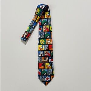Vintage Looney Tunes Stamp Necktie Mens Black 1997 Shirt Tie 90s Cartoon Bunny